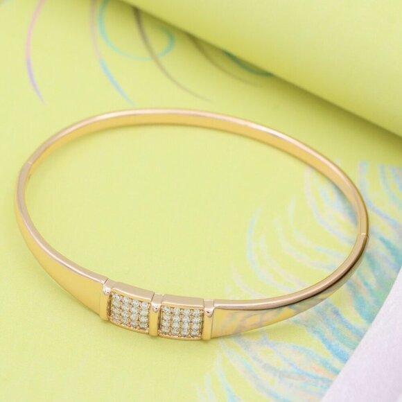 Elegant Rose Gold Bangle with Twin Pave Diamond Accent Detailing, XPBL0513 - Picture 4 of 12